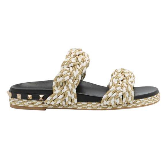 VALENTINO GARAVANI Rockstud Metallic Rope Slide Espadrille EU 37 Gold Sandals - Picture 13 of 13